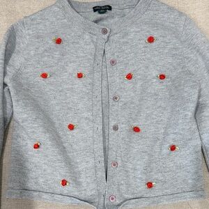 wild fable Light Gray Cardigan with Red Rose Appliqués